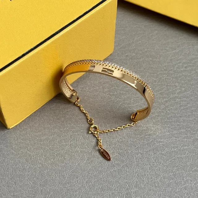 Fendi Gold-Tone Pavé Crystal Open Bangle Bracelet 5