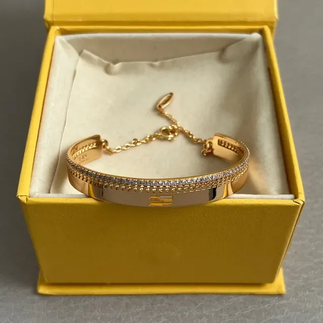 Fendi Gold-Tone Pavé Crystal Open Bangle Bracelet 6