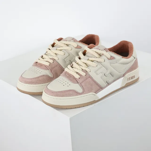 Fendi Lifestyle Sneaker وردي بيج طبقات سويد و جلد أعلى مبطن كولار أحذية أسلوب حياة 2