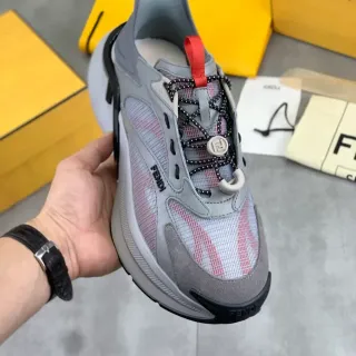 Fendi Runner Gray and Red Plaid Chunky Sneakers