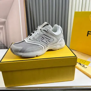 Fendi Runner Gray Embossed FF Logo Chunky Sneakers