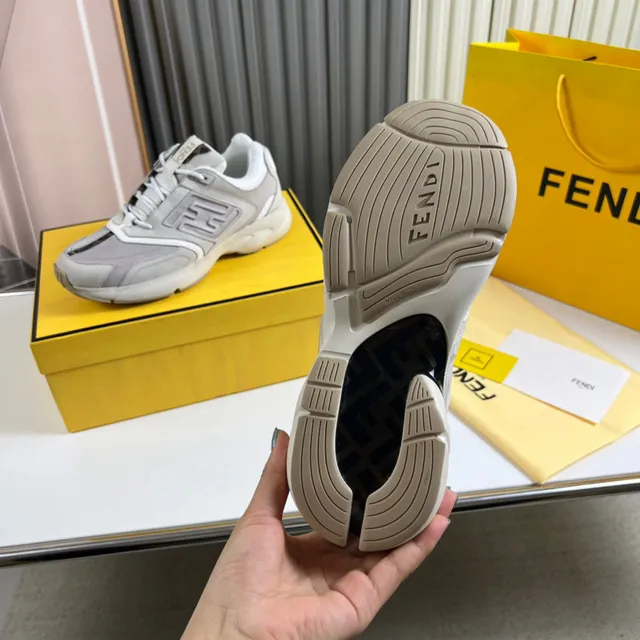 Fendi Runner Gray Embossed FF Logo Chunky Sneakers 2
