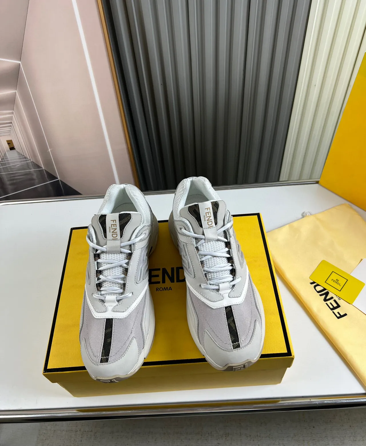 Fendi Runner Gray Embossed FF Logo Chunky Sneakers 4
