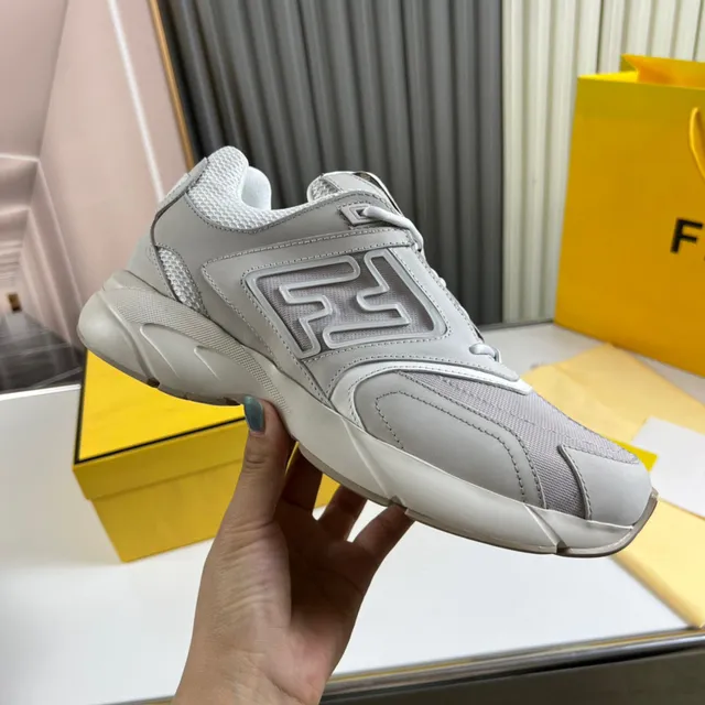 Fendi Runner Gray Embossed FF Logo Chunky Sneakers 5