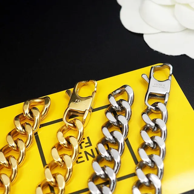 Fendi Prata Amarelo Corrente Chunky Curb-Link Esmaltada Placa ID Pulseira 3