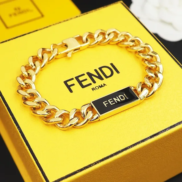 Fendi Prata Amarelo Corrente Chunky Curb-Link Esmaltada Placa ID Pulseira 5