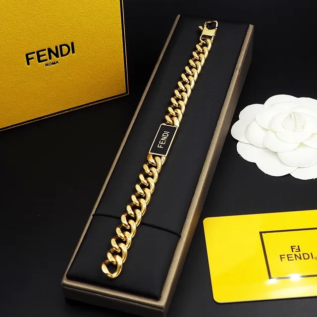 Fendi Prata Amarelo Corrente Chunky Curb-Link Esmaltada Placa ID Pulseira 8