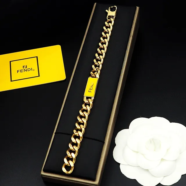 Fendi Prata Amarelo Corrente Chunky Curb-Link Esmaltada Placa ID Pulseira 9