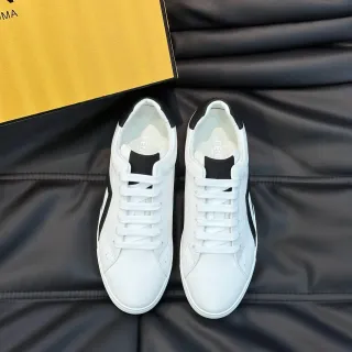 Fendi White and Black Leather Low-Top Lifestyle Sneakers