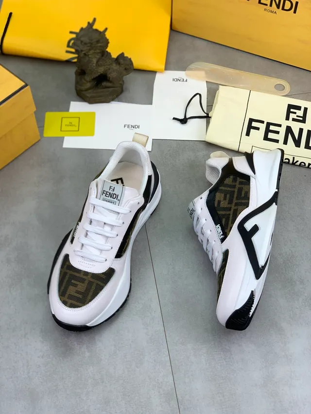 Fendi Blanc Semelle Marron FF Jacquard Panels Chunky Sneakers 5