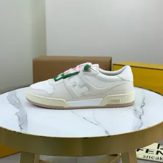 Fendi White Pink Low-Top Leather Upper Lifestyle Sneakers