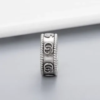 Antiqued Silver Scroll Motif Rope-Edge Ring