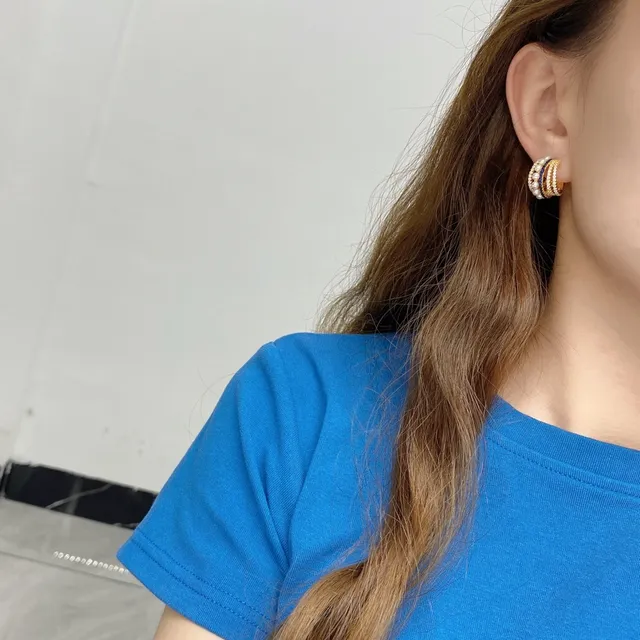 APM Monaco Multi-Row Pearl and Blue Stone Hoop Earrings 3