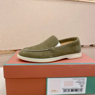 军绿色米色麂皮鞋面莫克尖缝线乐福鞋