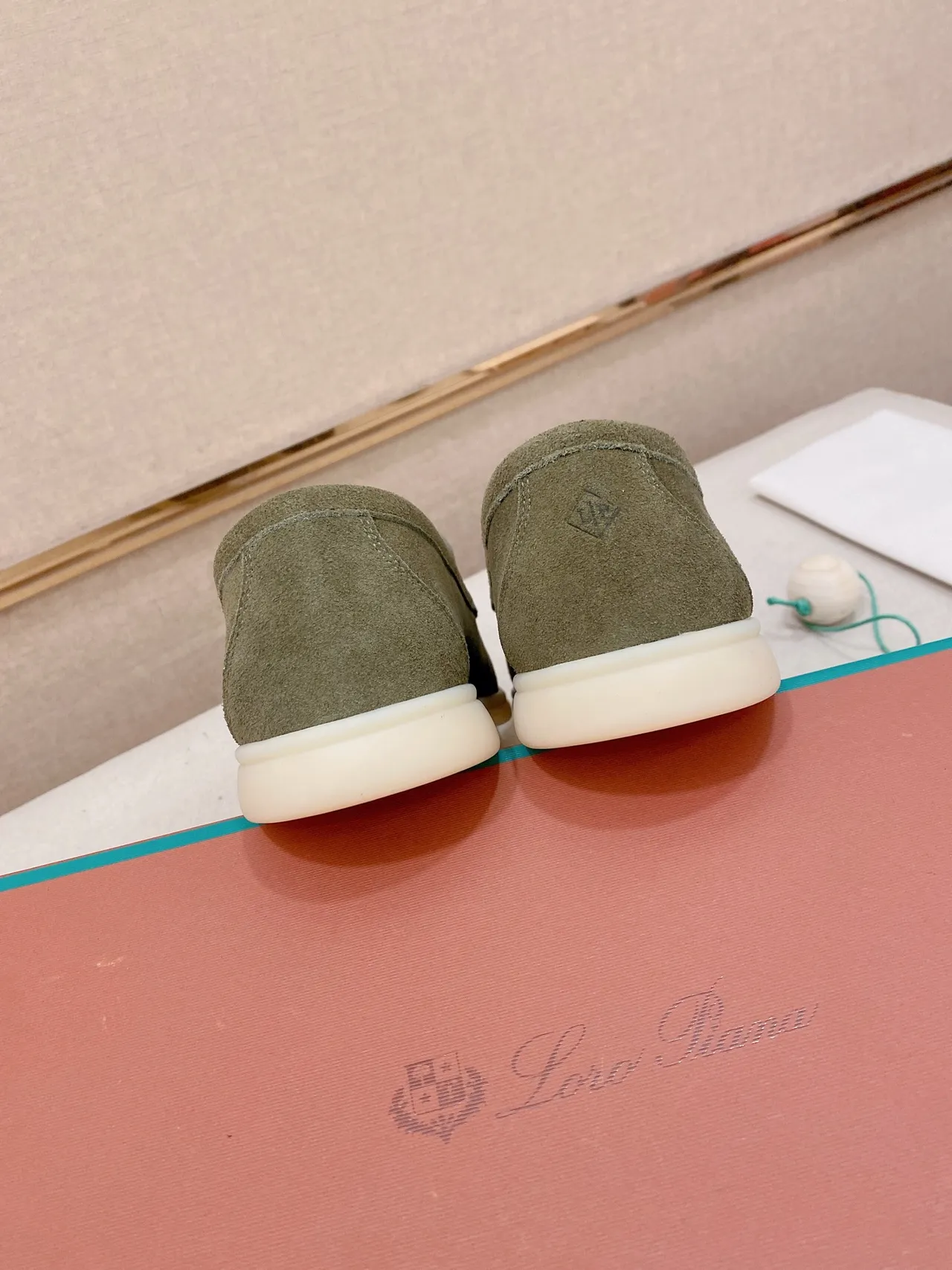Army Green Beige Suede Upper Moc-Toe Stitching Loafer 3