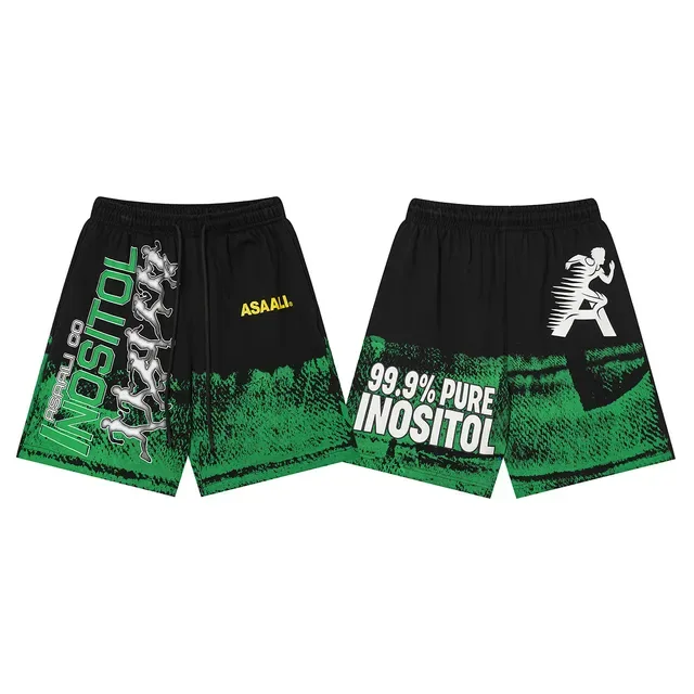 ASAALI Graphic-Print Elastic-Waist Black and Green Shorts 2
