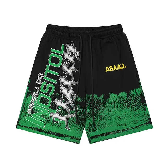 ASAALI Graphic-Print Elastic-Waist Black and Green Shorts 3