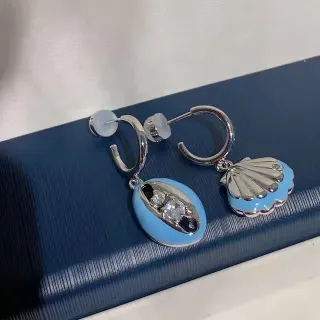 Asymmetrical Light Blue Enamel and Crystal Shell Drop Earrings