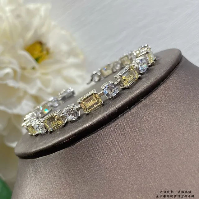 Baguette and Round-Cut Clear and Yellow Stone Linear Bracelets 2