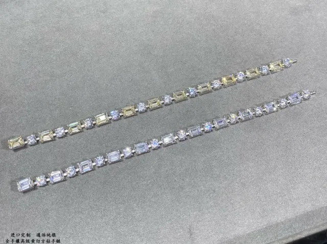 Baguette and Round-Cut Clear and Yellow Stone Linear Bracelets 7