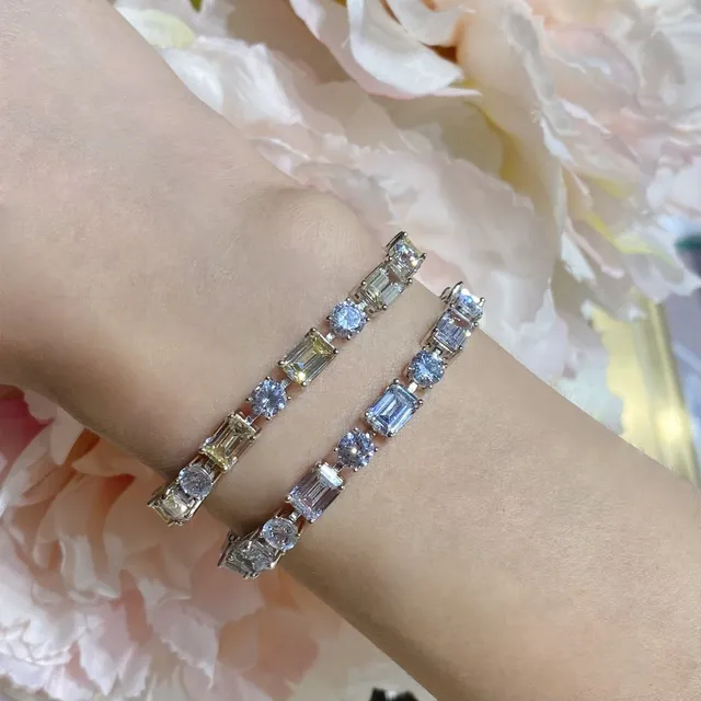 Baguette and Round-Cut Clear and Yellow Stone Linear Bracelets 8