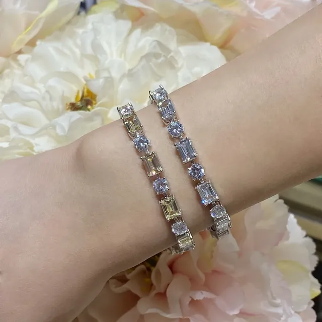 Baguette and Round-Cut Clear and Yellow Stone Linear Bracelets 9