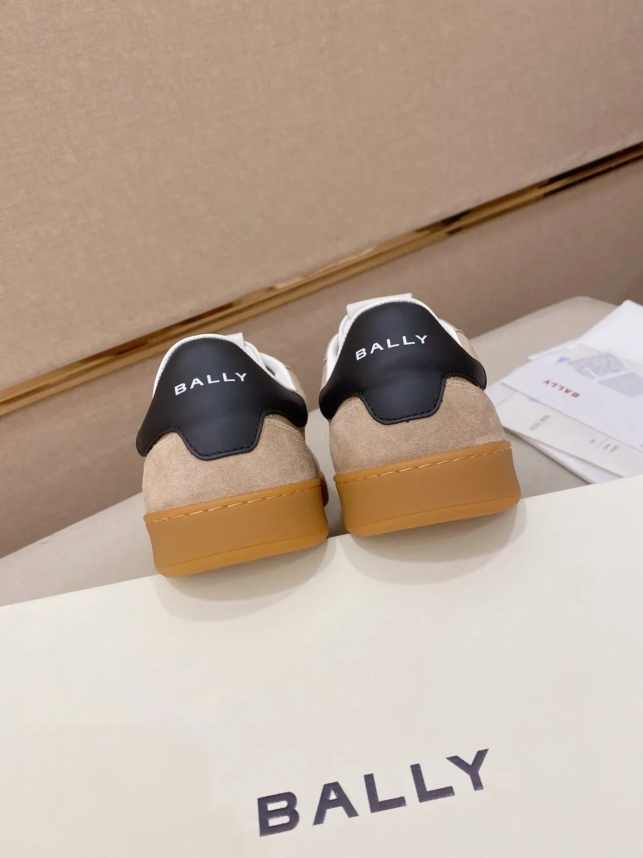 Bally Beige Suede Three-Stripe Lifestyle Sneakers 3