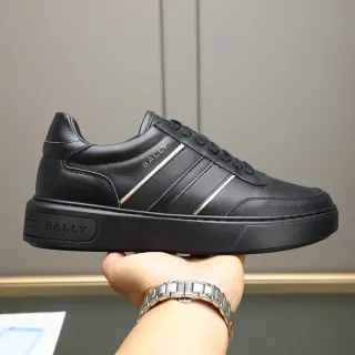 BALLY Black Gold Leather Upper Stripe Detail Lifestyle Sneakers