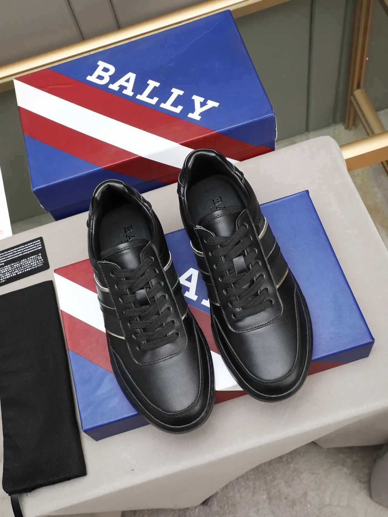 BALLY Black Gold Leather Upper Stripe Detail Lifestyle Sneakers 2