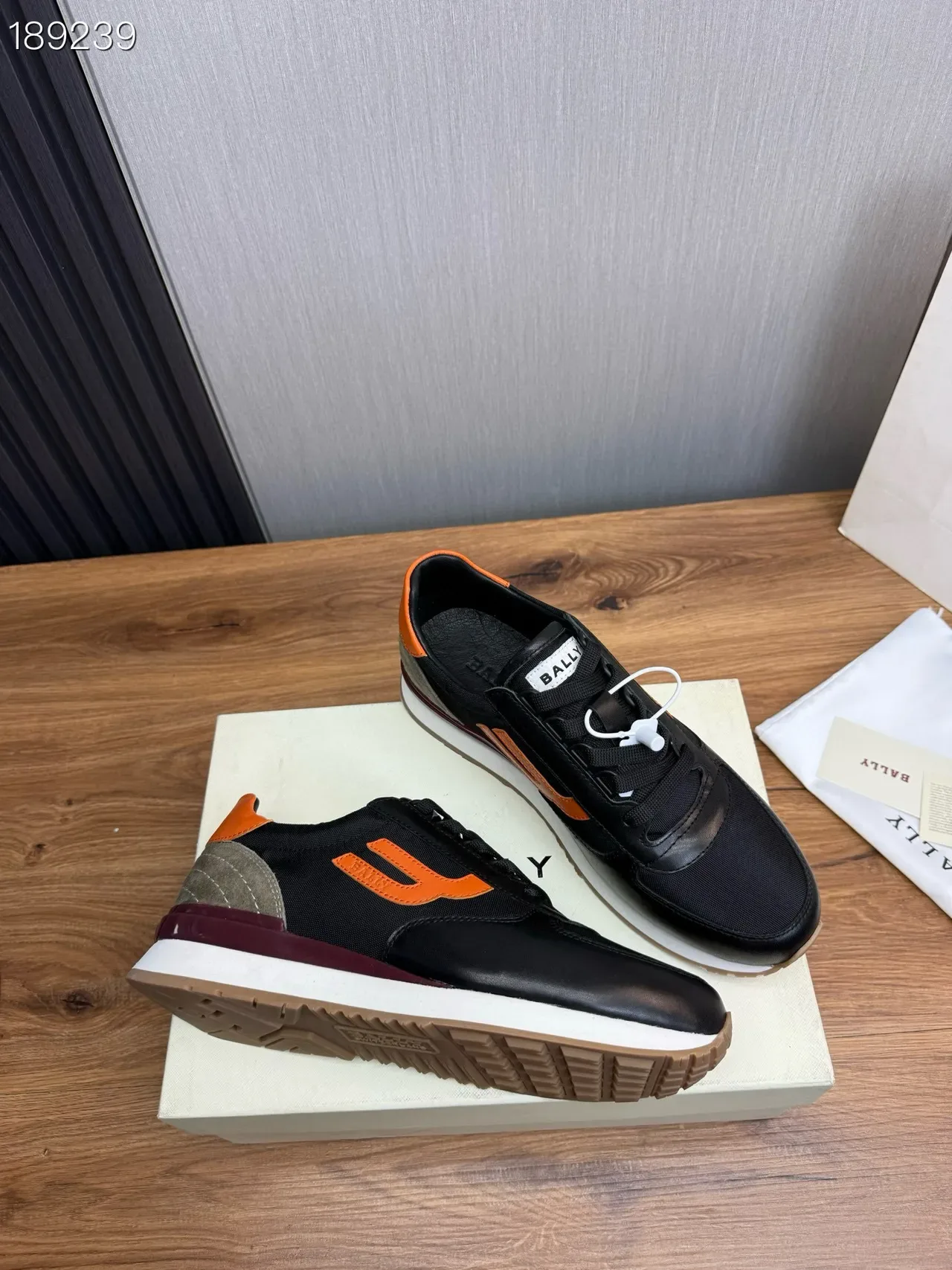Bally Black Orange Mixed-Material Upper Side Logo Sneakers 6