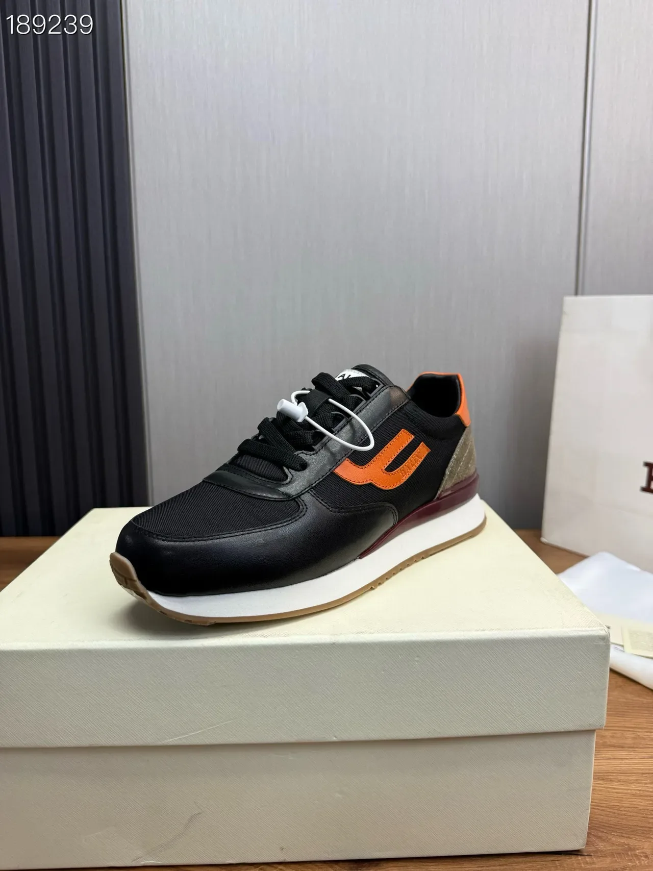 Bally Black Orange Mixed-Material Upper Side Logo Sneakers 7