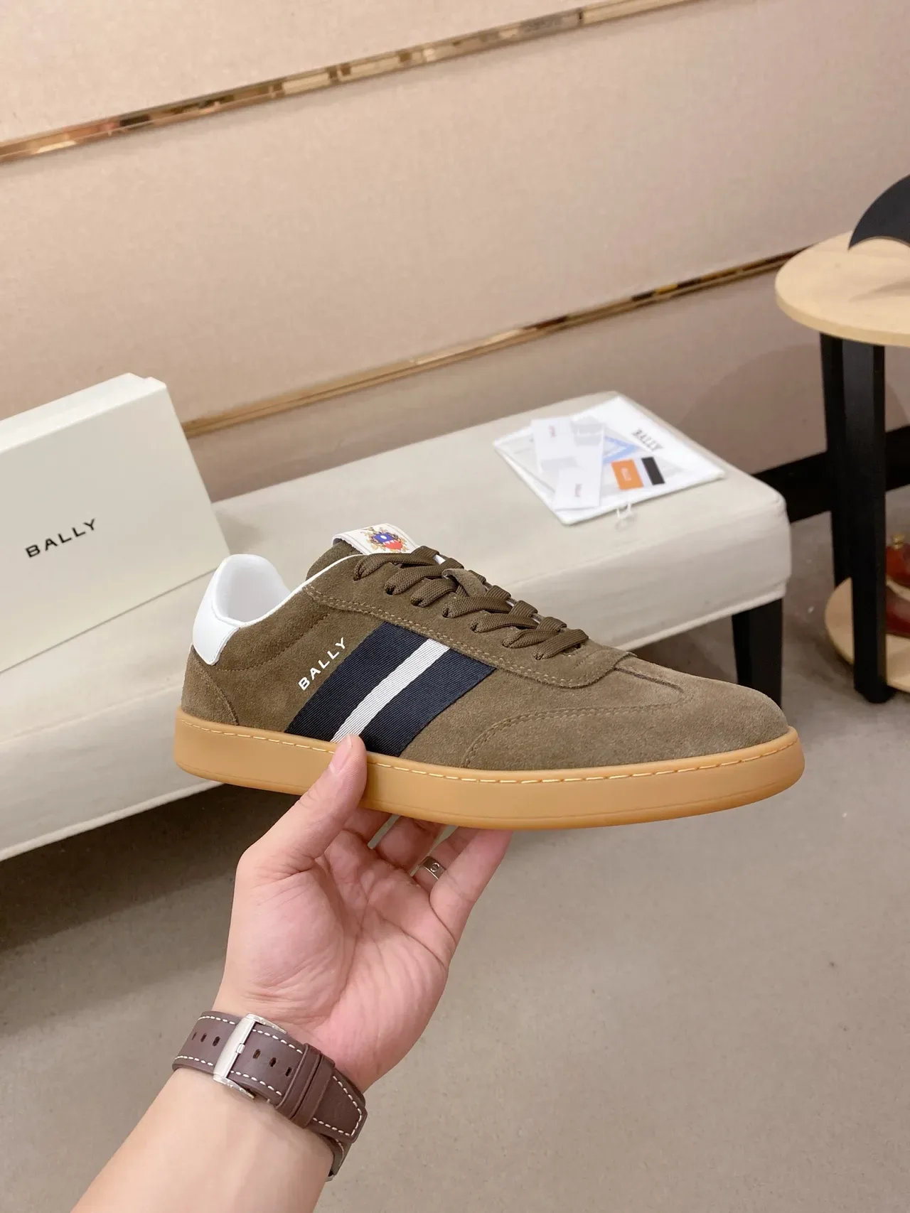 BALLY Brown Beige Suede Upper Gum Rubber Sole Sneakers 4