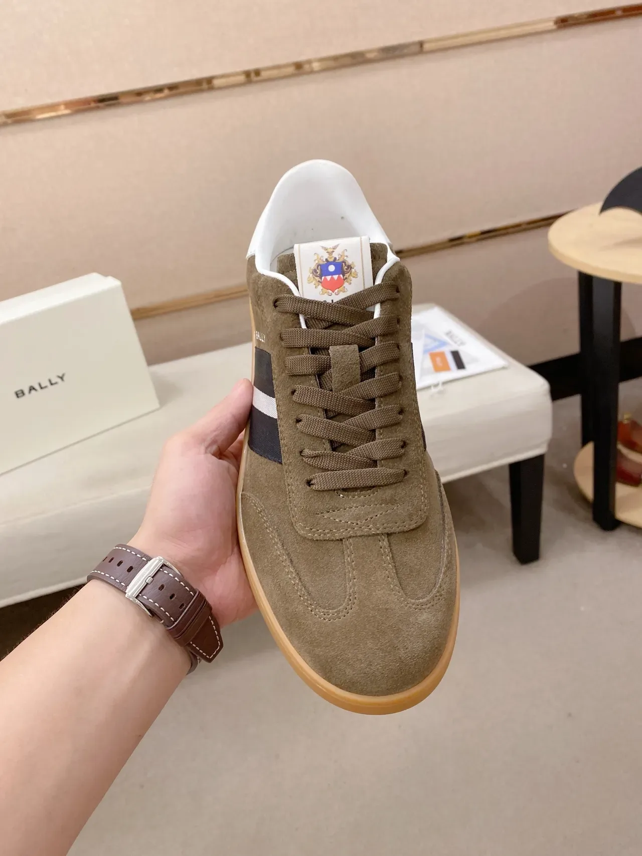 BALLY Brown Beige Suede Upper Gum Rubber Sole Sneakers 5