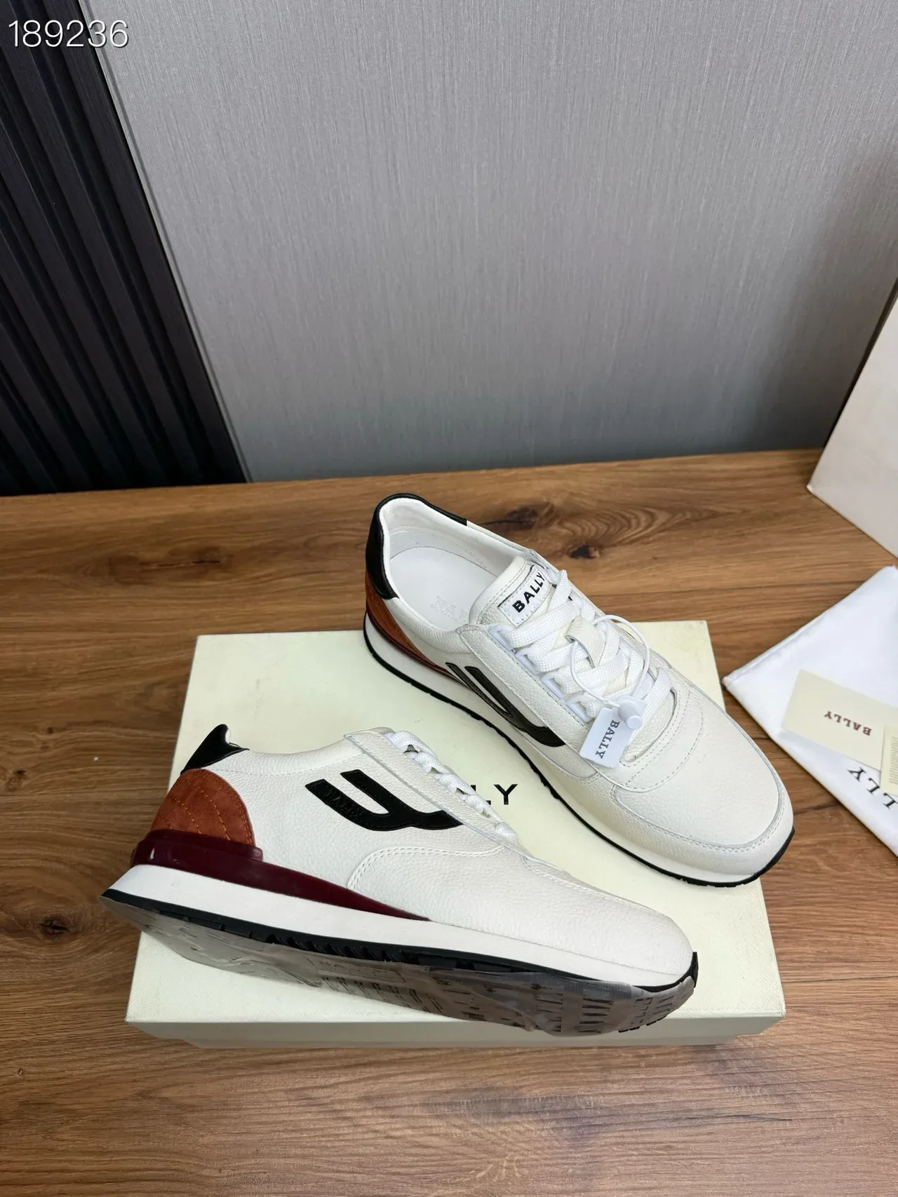 Bally Runner White Brown Textured Leather Black U-Logo Side Panel Lifestyle Sneakers 7
