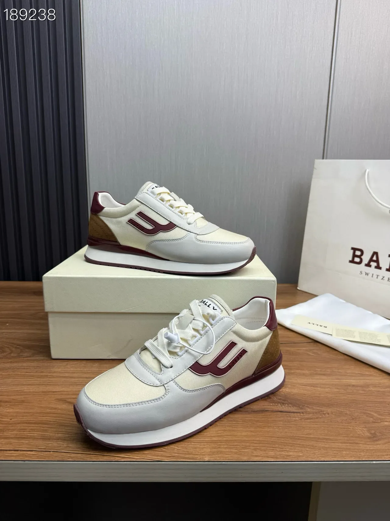 Bally U-Logo Runner Off-White and Burgundy Lifestyle Sneakers 8