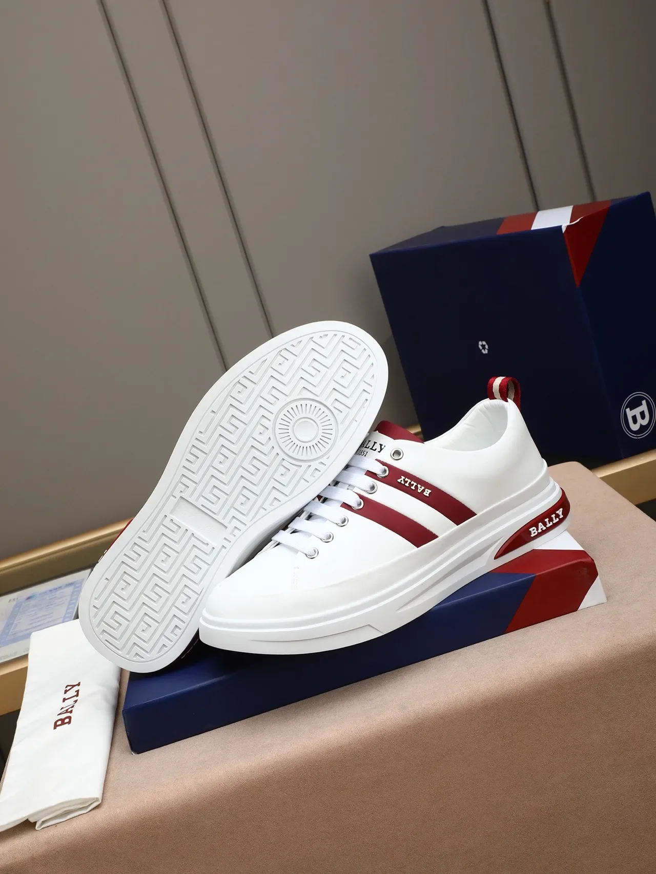 BALLY White and Red Striped Platform Lifestyle Sneakers 4