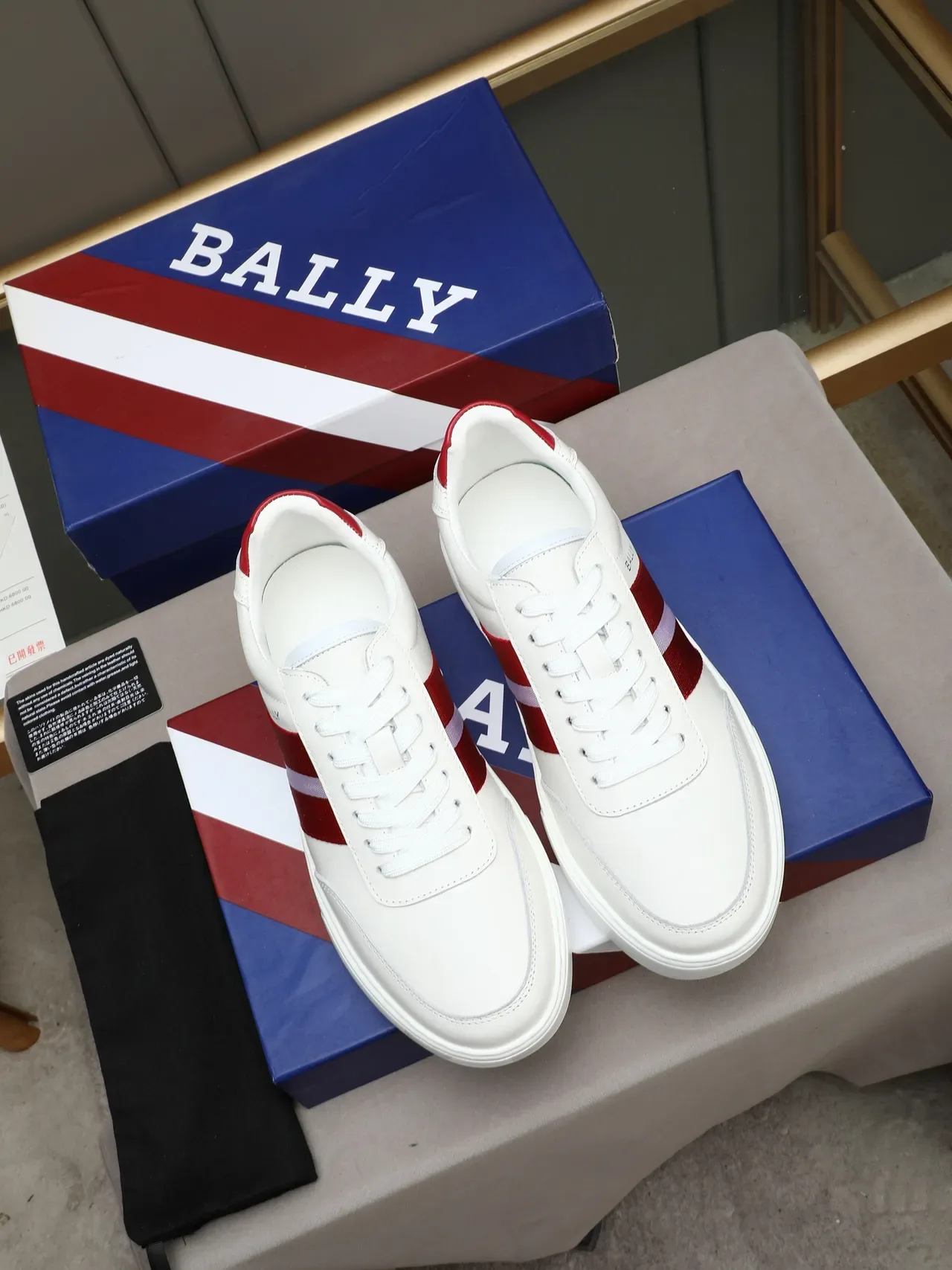 Bally White Red Low-Top Leather-Like Upper Lifestyle Sneakers 2