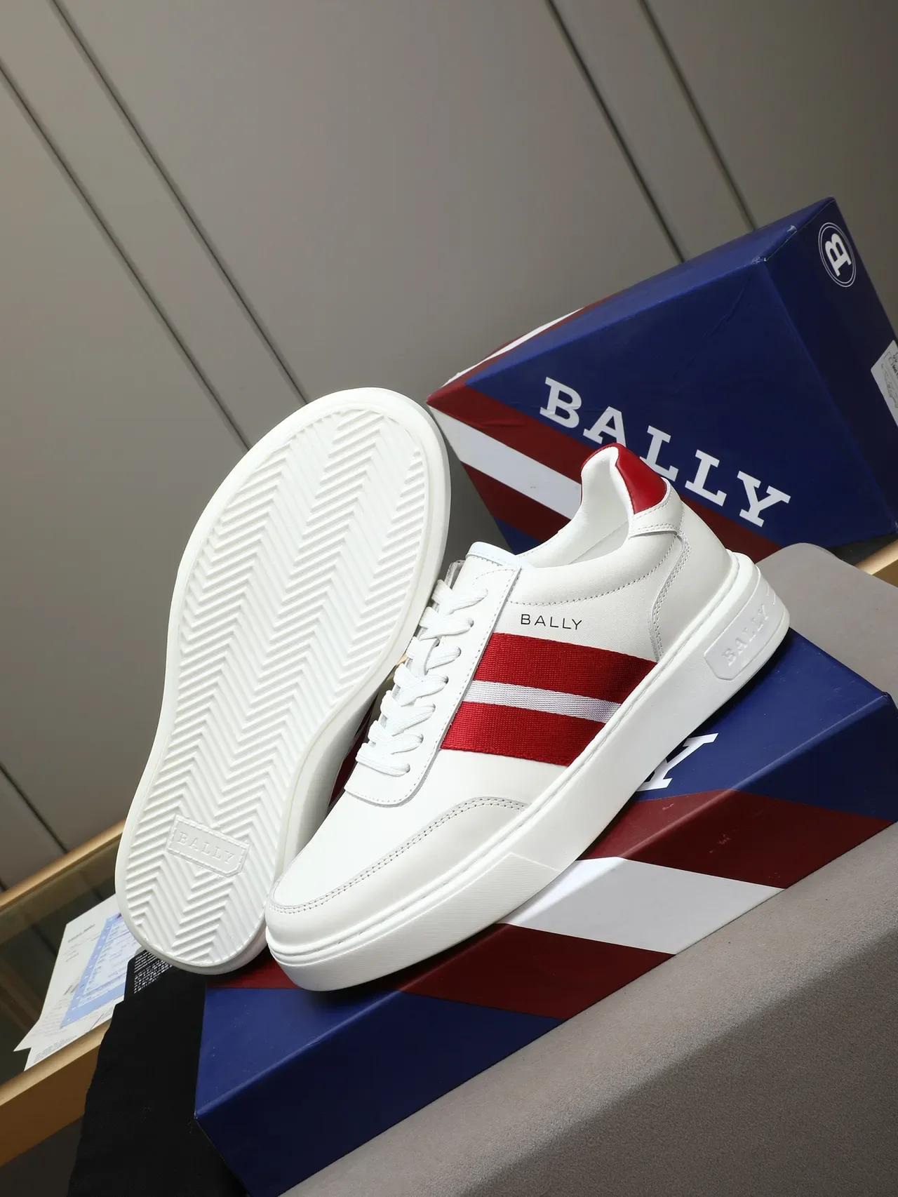 Bally White Red Low-Top Leather-Like Upper Lifestyle Sneakers 4
