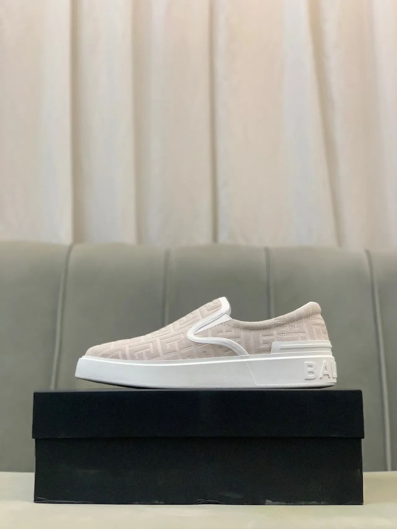 Balm Beige White Slip-On Monogrammed Upper Sneakers 5