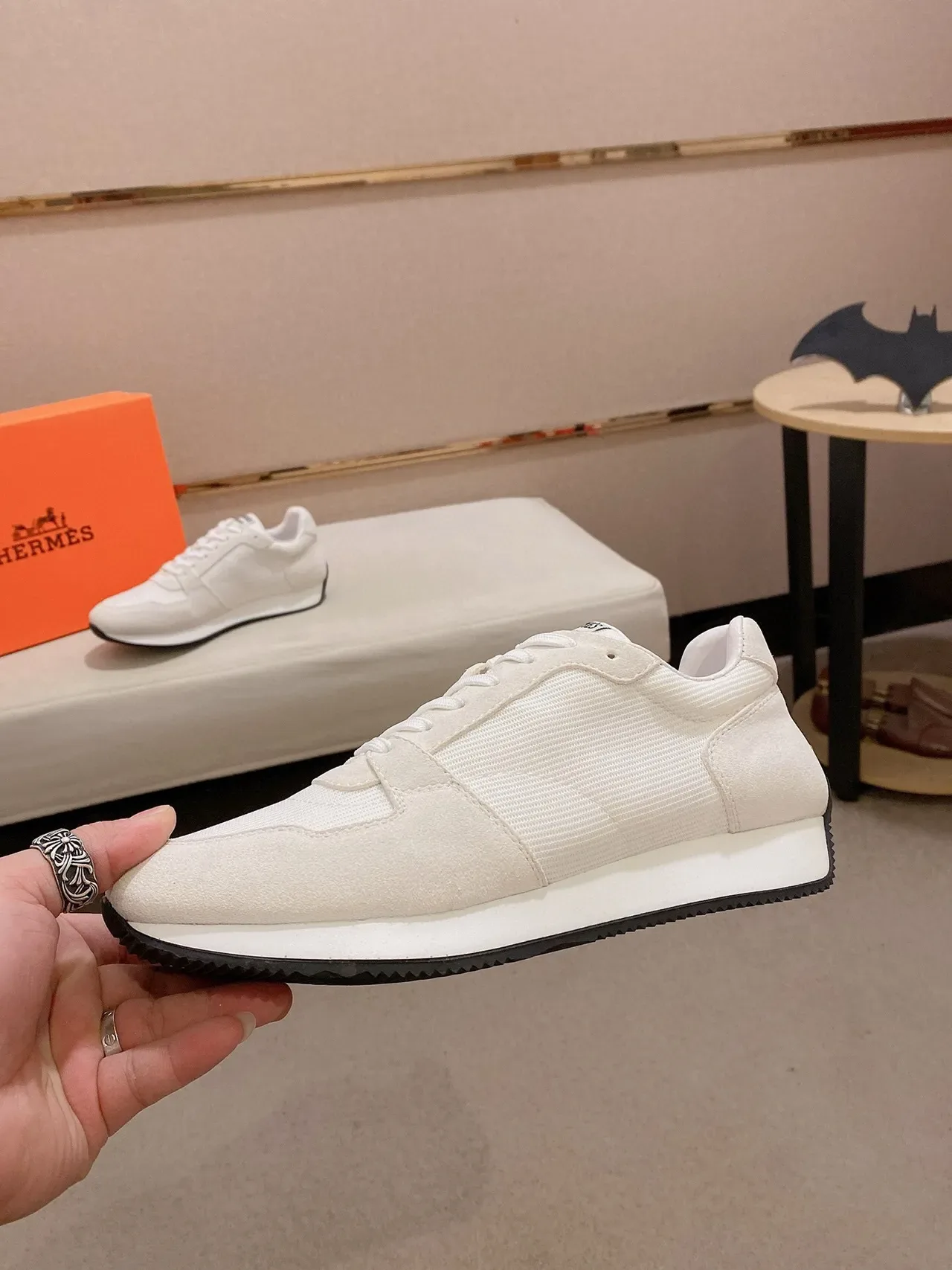 Beige Black Low-Top Mixed-Material Upper Sneakers 3