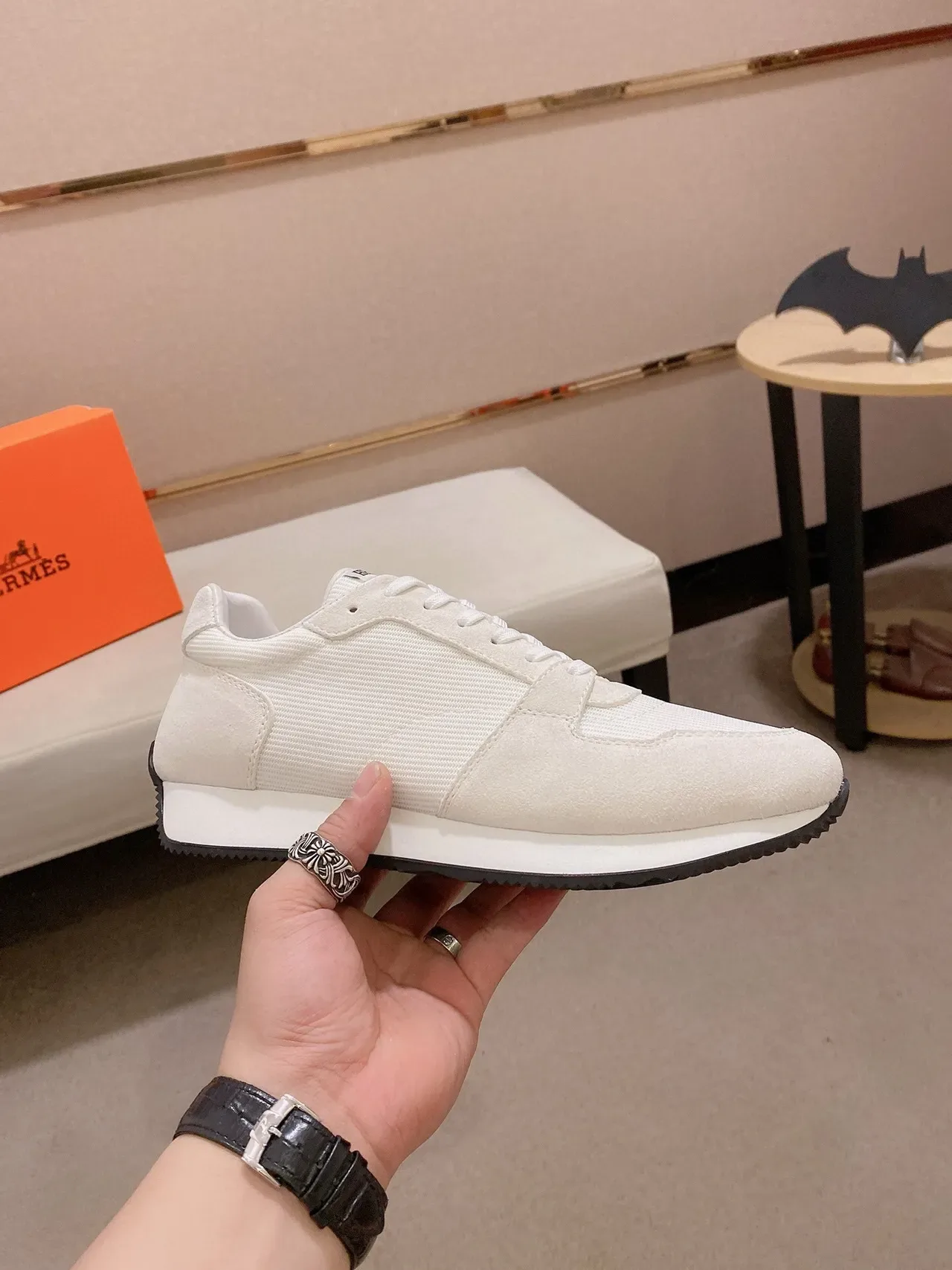 Beige Black Low-Top Mixed-Material Upper Sneakers 4