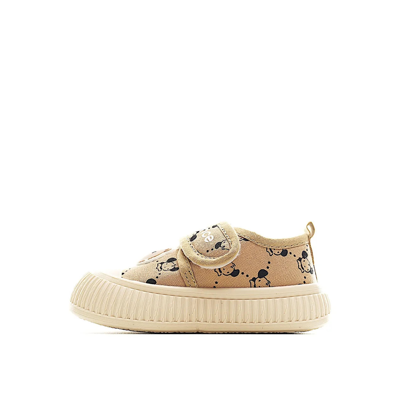 Beige Black Low-Top Velcro Strap Canvas Shoes 5