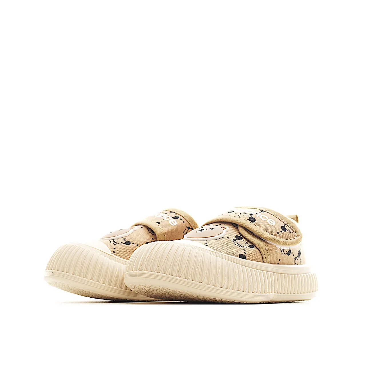 Beige Black Low-Top Velcro Strap Canvas Shoes 6