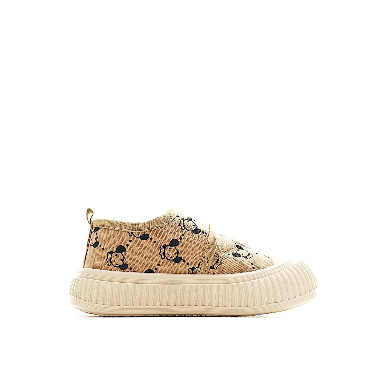 Beige Black Low-Top Velcro Strap Canvas Shoes 8