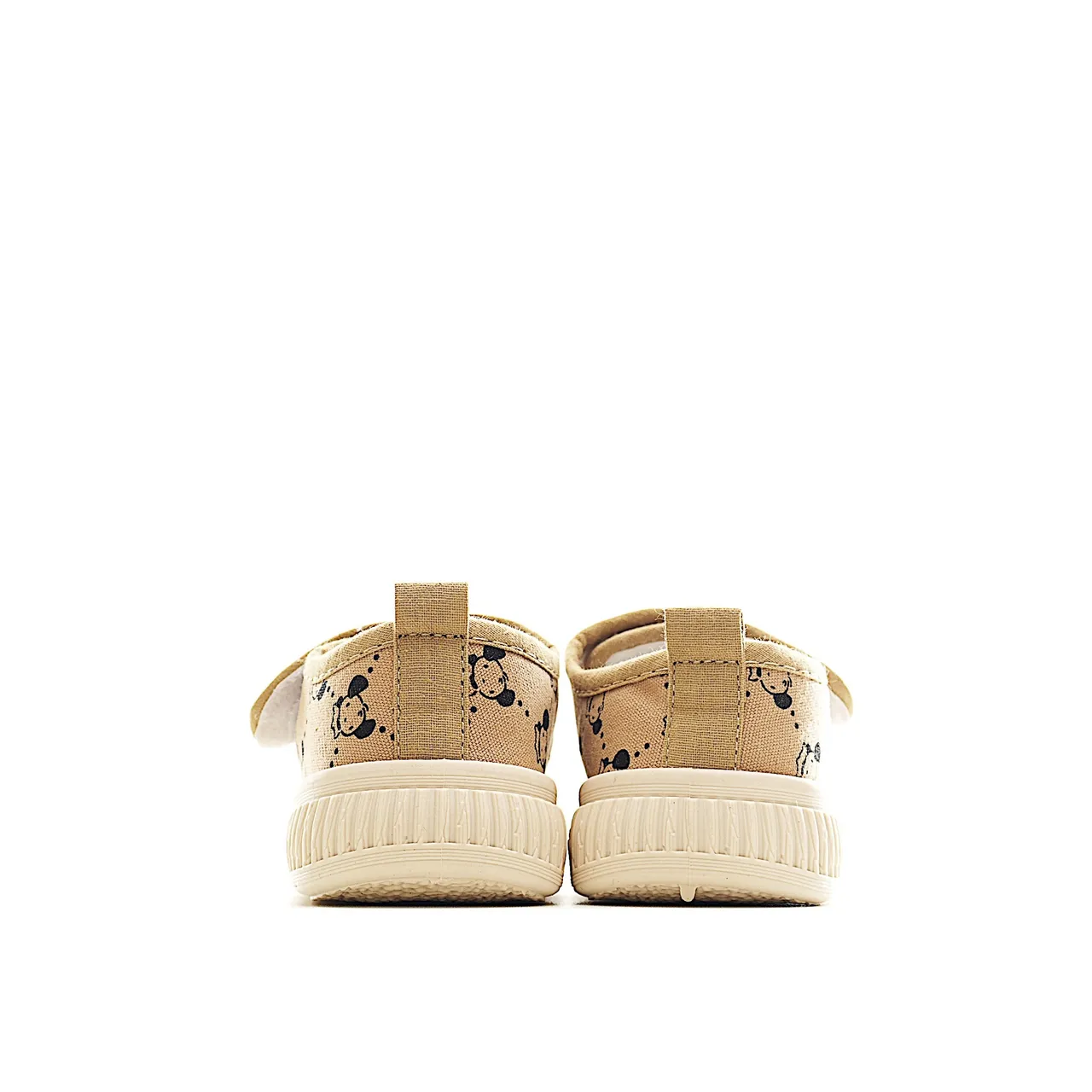 Beige Black Low-Top Velcro Strap Canvas Shoes 10