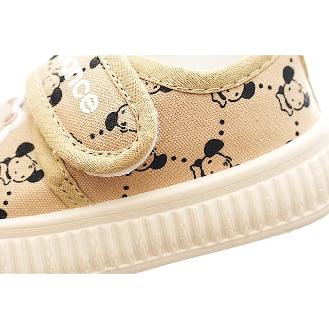 Beige Black Low-Top Velcro Strap Canvas Shoes 12