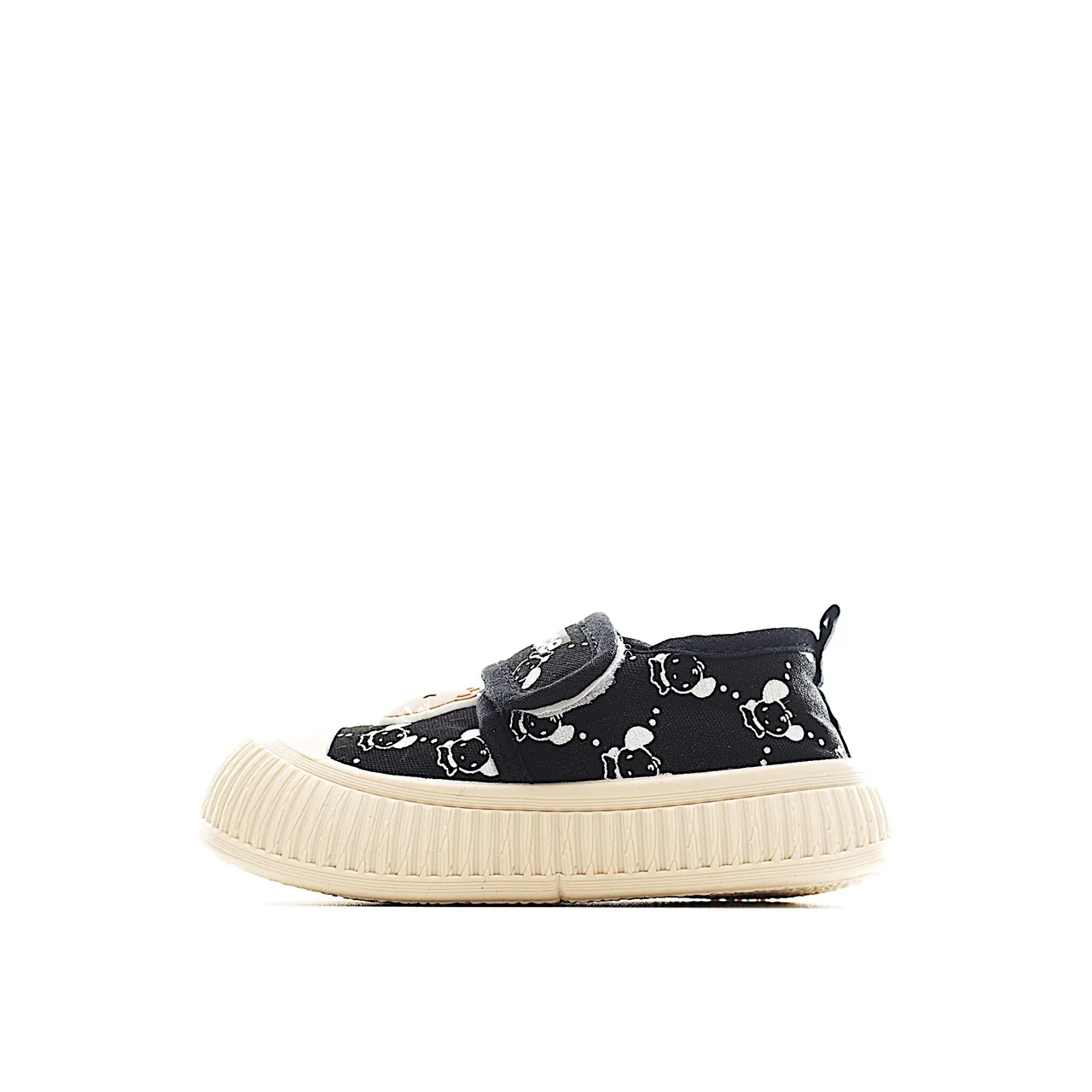 Beige Black Low-Top Velcro Strap Canvas Shoes 23