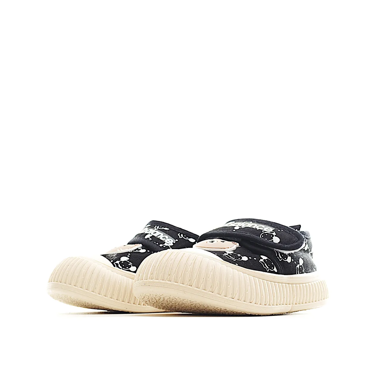 Beige Black Low-Top Velcro Strap Canvas Shoes 24