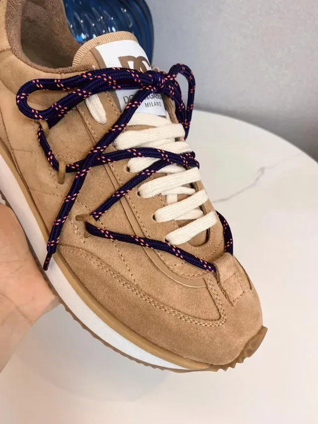 Beige Blue Suede Upper Dual-Tone Laces Sneakers 4