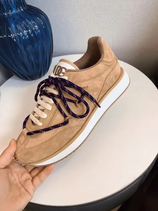 Beige Blue Suede Upper Dual-Tone Laces Sneakers 6